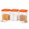 3 Pack 1 Gallon Clear Food Storage Containers with Lids, Square Plastic Buckets with Measurement Markings, Food Grade PP Pantry Storage Organizer for Flour, Rice, Cereal, Sugar and Snacks with Labels