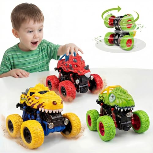 3 Pack Dinosaur Monster Truck Toys, Dinosaur Toys for 2 3 4 5 6Year Old Boys,Push and Go Cars Dinosaur Toys for Kids 2-3-4-5-6 Year Old Boy Christmas Birthday Gifts