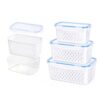 3 Pack Fruit Storage Containers for Fridge with Removable Strainer Lid, BPA-Free Plastic Storage Set for Strawberries and Blueberries, Food Storage Containers for Vegetables, Berries, Meat and Salad