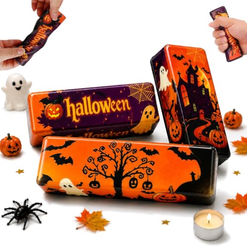 3 Pack Halloween Butter Stick Fidget Squishy, Slow Rising Squeeze Stress Relief Set with Ghost Pumpkin Bat Designs, Soft PU Sensory Desk Decor for Party Favors Classroom Rewards Adults Teens