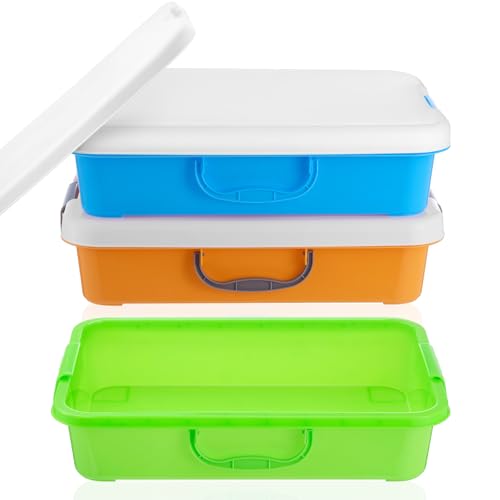 3 Pack Sensory Bin with Lids, Montessori Sensory Tray Set for Kids, Large Play Activity Trays for Sand, Water Beads, Rice, Crafts and Learning Activities(Toys Not Included)(Green, Orange, Blue)