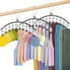 3 Pack Skirt Pants Hangers with Clips, Legging Organizer for Closet Hanging with 10 Cilps Holds 30 Leggings/Shorts/Jeans/Skirts Pants Hangers Space Saving Closet Organizers and Storage, Black