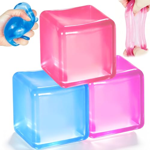 3 Pack Stress Cube Sensory Fidget Toys for Anxiety Stress Relief, Slow Rising Ice Cube Stress Ball Squeeze Toy, Dual Reinforced Leak Proof Design, Classroom Prizes and Party Favors for Adults & Kids