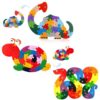 3 Pack Wooden Alphabet and Numbers Animal Puzzles Bundle, Double Sided Snake Snail Dinosaur Jigsaw Set for Toddlers, Montessori Educational Toy for Kids Preschool Learning