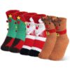 3 Pairs Christmas Fuzzy Socks for Women, Cozy Santa Claus Elk Christmas Tree Slipper Socks, Non-Slip Soft Fleece Indoor Socks for Winter