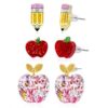 3 Pairs Teacher Appreciation Acrylic Earrings for Women, Glitter Pencil and Apple Stud Dangle Earrings Set, Educator Gift Jewelry for Women