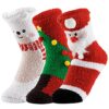 3 Pair Women's Socks, Christmas Fuzzy Slipper Socks, Soft Warm Cozy Fluffy Winter Microfiber Socks for Girls, Free Size