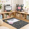 3 Pcs Composition Notebook Throw Pillow Covers and Rug Back to School Composition Notebook Classroom Decor Educational Area Rug Apple Pencil Rainbow Pillow Covers for Reading Coner Room Decor