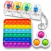 3PCS Fidget Toy Set – Push Bubble Sensory Toy, Mini Bubble Pop Board, Keyboard Clicker Keychain – Desk Fidget Toy for Stress Relief & Focus, Portable Keychain Toy