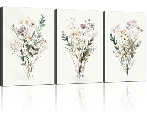3pcs Framed Plants Flowers Wall Art Decor Canvas Print Nature Style Farmhouse Picture Poster Gallery Bedroom Living Room Studio Kitchen 16x24 Inch Ready to Hang