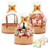 3 Pcs Gift Basket Bulk, Large Bamboo Woven Baskets for Gifts Empty Bulk with Handles, Reusable DIY Gift Basket Kit with Wrap Bags, Pull Bows and Cards for Christmas, Birthday, Registry Gifts