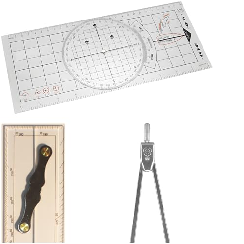 3 Pcs Marine Navigation Kit with Single Hand Divider, Navigation Ruler and Protractor, Nautical Chart Plotting Tool Set for Boating, Sailing, Seafaring, Drafting Supplies, Course Plotting