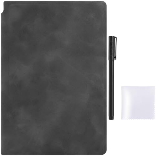 3 Pcs Portable Dry Erase Notebook, Reusable Memo Writing Pad with 3 Fine Tip Pens and 3 Cloths, Starry Grey PU Leather Folder for Office Home Desk, Meetings, Study, Daily Tasks, Quick Notes