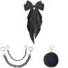 3 Pcs Tote Bag Decor Kit for Bag Compatible with Bogg and Tote Compatible with YETI Camino, Black Decorative Bow, Pom Pom Accessories, and Double Layer Chain for DIY Style Beach Bag and Commute