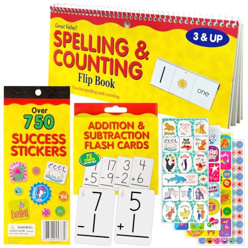 3 Piece Number Alphabet Flash Cards with Reward Stickers, Double Sided Educational Flash Cards for Addition and Subtraction, Letter Math Flashcards for Preschool Teacher, Autism Learning Materials