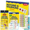 3 Piece Number Alphabet Flash Cards with Reward Stickers, Double Sided Educational Flash Cards for Sequencing,Matching, Colors, Letter Math Flashcards for Preschool Teacher, Autism Learning Materials