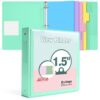 3 Ring Binder 1.5 inch，Cute Binder Organizer with 5 Tab Dividers Fits 175 Sheets of 8.5x11 Paper, Customizable Clear Cover with Inside Pockets,Aesthetic 1.5" Three Ring Binders for School Office,Green