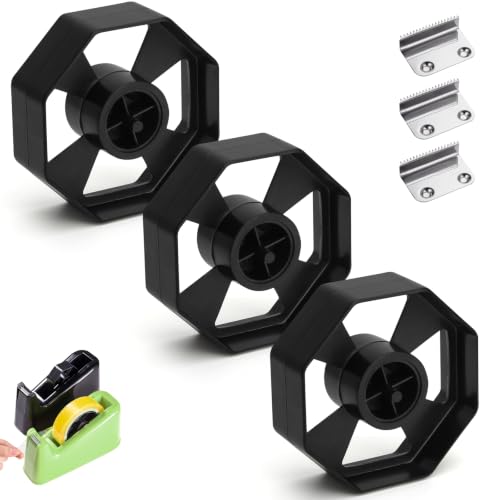 3 Sets Tape Dispenser Replacement Core Set with 3 Blades – 1" and 3" Plastic Tape Dispenser Roll Insert, Black Desktop Tape Dispenser Core Replacement Spare Parts Kit for Office, School, Shop