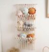 3 Tier Macrame Toy Hammock Organizer for Stuffed Animals – Large Cotton Rope Wall Hanging Storage Net, Boho Nursery Decor, Kids Room Plush Toy Holder, Space Saving Corner Organizer