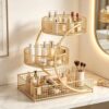 3 Tier Makeup Organizer for Vanity, Large Bathroom Countertop Organizers, Bathroom Counter Shelf Skincare Holder Perfume Tray Cosmetic Display (Gold)
