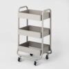 3 Tier Metal Utility Cart, Rolling Storage Trolley with Lockable Wheels, Rust-Resistant Mesh Shelves for Kitchen, Office, and Bathroom Organization, 17.72"W x 13.78"D x 31.3"H, Gray, 1-Pack