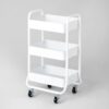 3 Tier Metal Utility Cart, Rolling Storage Trolley with Lockable Wheels, Rust-Resistant Mesh Shelves for Kitchen, Office, and Bathroom Organization, 17.72"W x 13.78"D x 31.3"H, White, 1-Pack