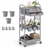 3 Tier Rolling Cart with 2 Drawers, Metal Utility Storage Carts with Wheels