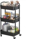 3 Tier Rolling Cart with Handle, Multi-Functional Metal Storage Trolley