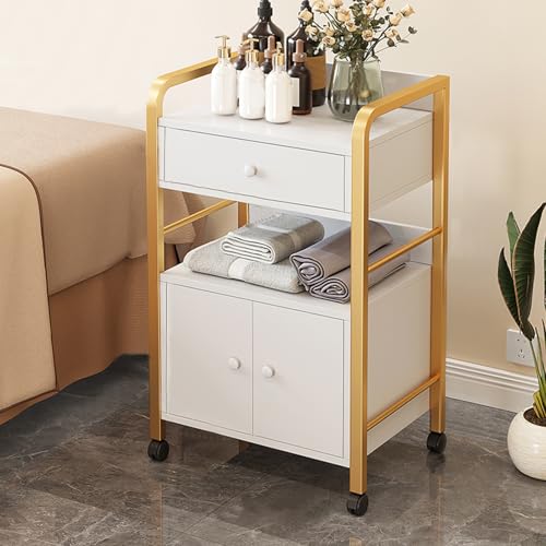 3 Tier Rolling Storage Cart with Wheels, Gold Metal Utility Organizer Cart, Guardrail Mobile Salon Trolley, Multi-Purpose Makeup Cart for Bathroom Bedroom Spa Skincare(20" W x 13" D x 33" H, Gold B)