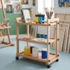 3 Tier Solid Beechwood Rolling Art Utility Cart with Swivel Caster Wheels