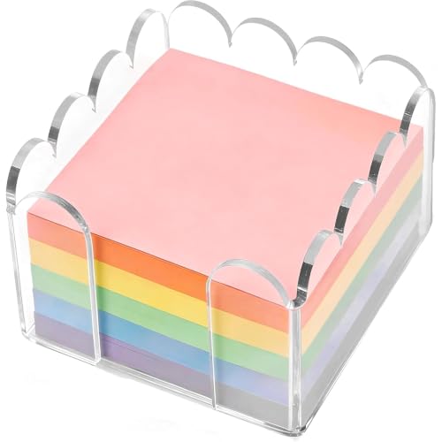 3x3 Inch Scalloped Acrylic Sticky Note Holder, Clear Cute Post It Note Dispenser, Notepad Holder with Wave Design, Thick Acrylic Desk Organizer for Office, Home, Dorm, Classroom