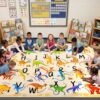 3x5 ABC Classroom Rug for Kids Playroom, Alphabet Rug with 26 Dinosaurs