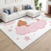 3 x 5 ft Kids Rug for Playroom Fantasy Animals Teddy Bear Starry Sky Printed Throw Rugs Washable Soft & Non-Slip Carpet for Children Preschool Daycare Bedroom Living Room, Pink