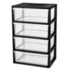 4-Drawer Plastic Storage Tower Organizer, Black (Tool-Free Assembly)