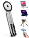 4-in-1 Foldable Laptop & Magnetic Phone Stand, Silver Aerospace Aluminum Portable Desktop Holder with N52 Magnet MagSafe Compatible Tripod Grip