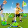 4-in-1 Kids Water Sprinkler Toy, Rocket Sprinkler with Spinning Splash & Foot-Launch Rocket, Outdoor Water Toys for Backyard Lawn, Summer Birthday Gift for Boys Girls Toddlers Ages 3-12