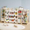 4-in-1 Toy Storage Organizer with 2 Bookshelf and Stuffed Animal Storage