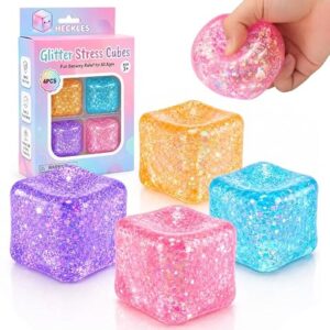 4-Pack Glitter Ice Cube Squishy Toys, Soft Squeeze Stress & Fidget Toys