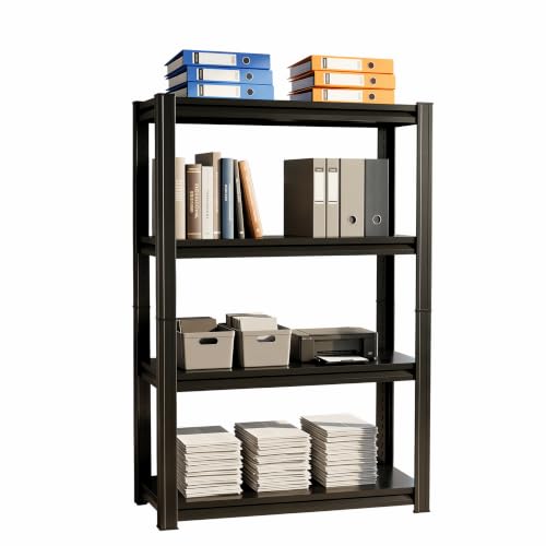 4-Tier Metal File Organizer Rack, Office File Shelf with Adjustable Shelves, Heavy Duty Anti-Tilt Design Document Storage Rack for Letter/Legal/A4 Files, Home Office Desktop Filing Cabinet Rack, Black