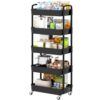 4-Tier Rolling Utility Cart, Multi-Functional Storage Trolley for Office, Living Room, Kitchen, Movable Organizer with Wheels, Plastic Construction