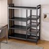 4-Tier Rolling Utility Cart with Wheels, Heavy Duty Metal Storage Rack, Adjustable Height Shelves for Kitchen Garage, Mobile Organizer Shelf, Black