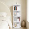 4-Tier Rotating Bookshelf, 360°Revolving Bookcase, 15.5x15.5x45.5 in, White