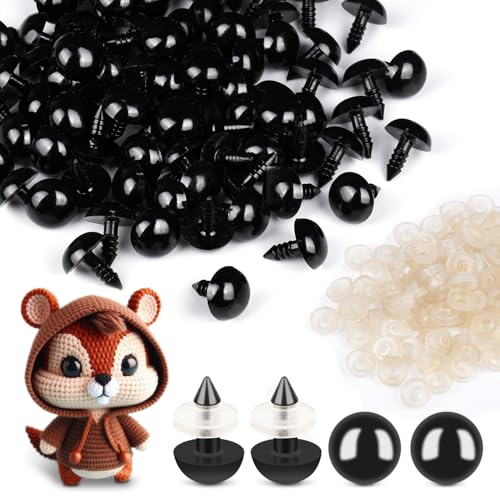 400Pcs Safety Eyes for Crochet Eyes Amigurumi,10mm Safety Eyes for Stuffed Animals, 200pcs Washers whth 200pcs Plastic Craft Eyes for Crocheting Doll Eyes Making