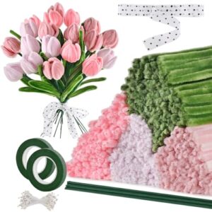 400 Pieces Chenille Stems Pipe Cleaners Craft Kit - Durable Pink Pipe Cleaners for Crafts & Flowers, Complete DIY Pipe Cleaner Flower Kit for Kids, Ideal for School Projects & Gifts