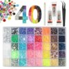 40 Colors Jelly Rhinestones Kit, 3mm Flatback Resin Jelly Gems with AB Coating, 40 Compartment Storage Box, Includes 3 x 10mL Glue, Tweezers and Wax Pickup Pencil for DIY Crafts