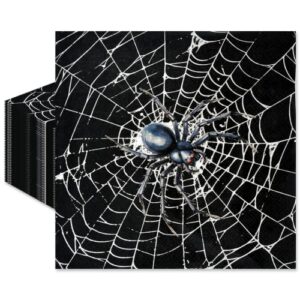 40 Count Halloween Spider Web Napkins – 13 x 13 Inch 2-Ply Disposable Paper Napkins with Black Spider and Spider Web Design for Halloween Party Decorations, Candy Buffet and Spooky Table Settings