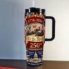 40oz 250th Anniversary Tumbler with Handle Straw Insulated US Gift Mug