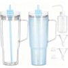 40 oz Plastic Tumblers with Handle, Screw Off Lid with Included Straw, Double Wall Leakproof Reusable Water Bottle Travel Mug Cup for Iced Coffee, Hot Cold Drink, Smoothie (2, Blue with Holes)