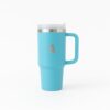 40oz Teacher Tumbler with Handle & Straw, Double Wall Vacuum Insulated Stainless Steel Travel Mug, Leak Proof Cup, Reusable Large Iced Coffee Water Bottle, Cyan Monogram Initials (Cyan, A)
