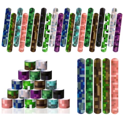 40PCS Pixel Slap Bracelets for Kids, Colorful Block Style Slap Wristbands, Video Game Inspired Party Favors, Birthday Goodie Bag Fillers, Classroom Prizes, Pinata Stuffers & Event Giveaways (40)